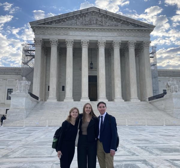 (From left) Henley Evans, Mya Hagar, and Zach Gottesman stand outside the Supreme Court of the United States.